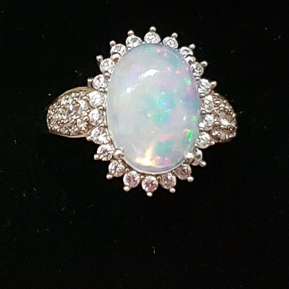 Natural Welo Opal cocktail halo ring in Platinum over 925 Sterling 5 cts size 7